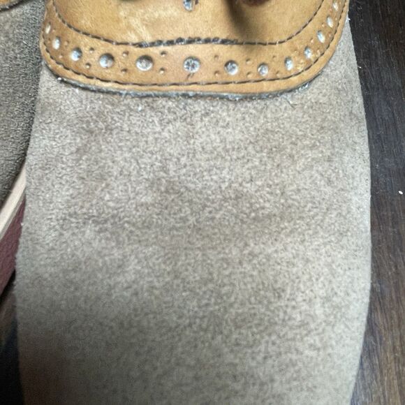 Quoddy Men’s 9 Tan Suede Saddle Shoes USA Made Handsewn Leather Sole Vintage - Picture 14 of 16